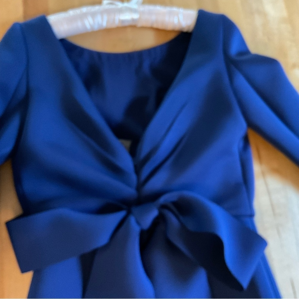 Royal Blue Badgley Mischka Mermaid Evening Gown Beaded Cuffs Bow Back Formal Sz4 - Picture 7 of 16